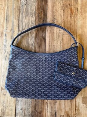 Navy Patterned Tote Bag with Matching Pouch - Designer Style